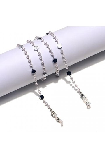 DNLKWGO Chaîne de lunettes en perles - Tendance - Cordon hexagonal en métal pour lunettes de soleil - Pour femme, Argenté., t