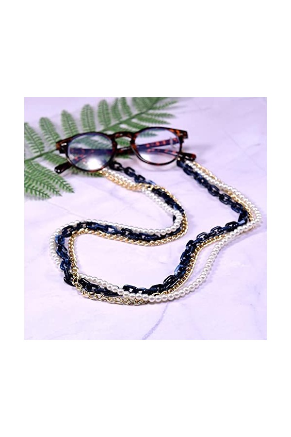 Chaînes À Lunettes Multi Couches Acrylique Lunettes Chaîne Femmes Perle Léopard À La Mode Lanière Métal Lunettes De Soleil Sa