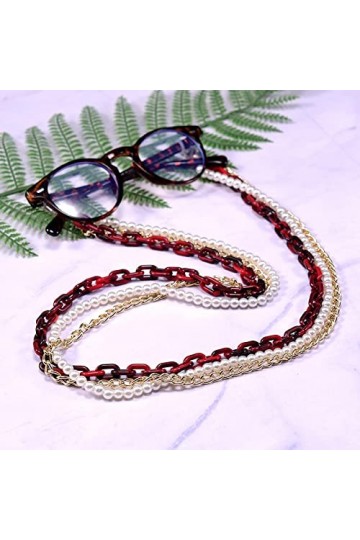 Chaînes À Lunettes Multi Couches Acrylique Lunettes Chaîne Femmes Perle Léopard À La Mode Lanière Métal Lunettes De Soleil Sa