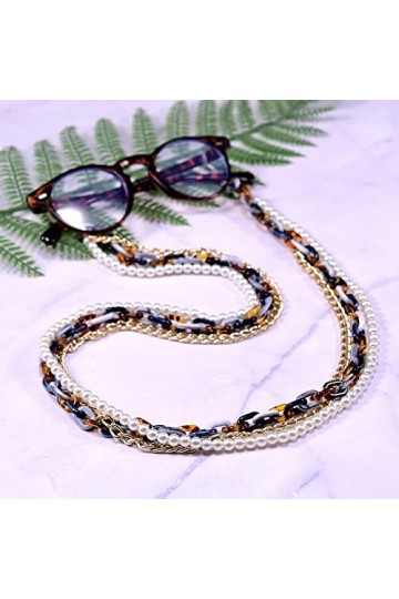 Chaînes À Lunettes Multi Couches Acrylique Lunettes Chaîne Femmes Perle Léopard À La Mode Lanière Métal Lunettes De Soleil Sa