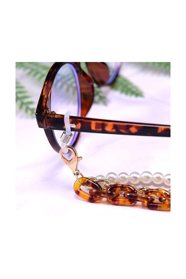 Chaînes À Lunettes Multi Couches Acrylique Lunettes Chaîne Femmes Perle Léopard À La Mode Lanière Métal Lunettes De Soleil Sa