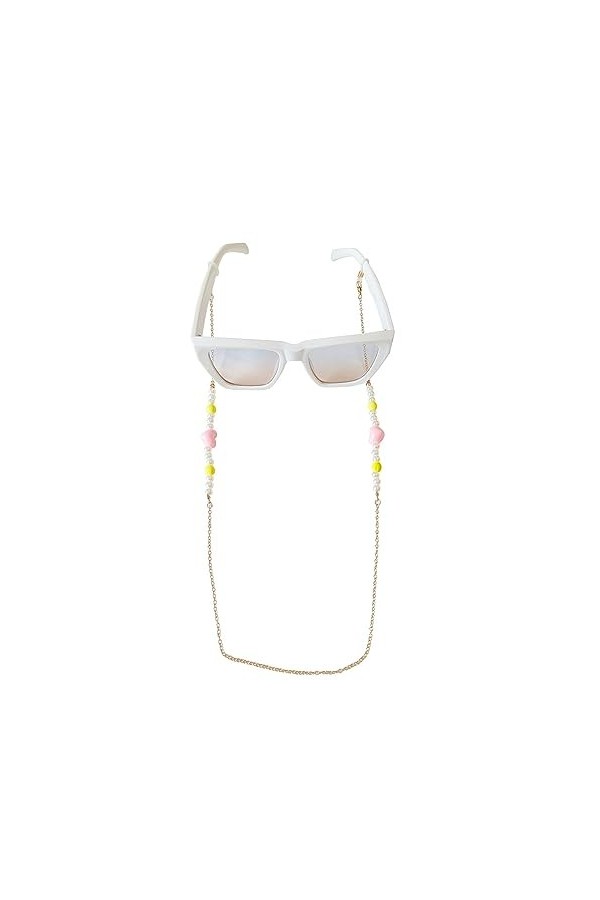 Lot de 2 chaînes de lunettes colorées pour femme - Support de lunettes - Support de masque de lecture - Miroir de lecture - C