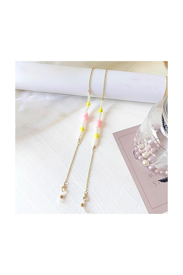 Lot de 2 chaînes de lunettes colorées pour femme - Support de lunettes - Support de masque de lecture - Miroir de lecture - C