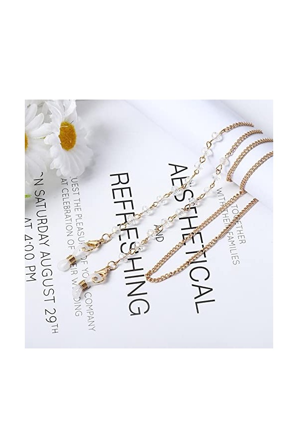 Chaînes À Lunettes Chaînes Lunettes Perle Rétro Métal Lunettes De Soleil Lanières Lunettes Porte-Cordon Sangle De Cou Chaîne 