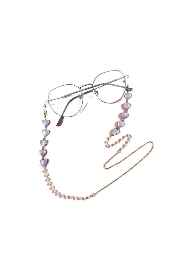 DUNSBY Chainette de Lunettes Chaîne de lunettes en cristal for femmes, corde de suspension perlée en forme de cœur, accessoir
