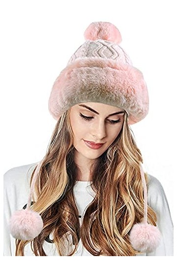 JFAN Femme Laine Mohair Bonnet Tricotée Polaire Pom Pom dhiver Doux Ski Multicolore Mode Chaud Doublure Chapeau Rose Taille 