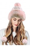 JFAN Femme Laine Mohair Bonnet Tricotée Polaire Pom Pom dhiver Doux Ski Multicolore Mode Chaud Doublure Chapeau Rose Taille 