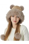 JFAN Femme Laine Mohair Bonnet Tricotée Polaire Pom Pom dhiver Doux Ski Multicolore Mode Chaud Doublure Chapeau Rose Taille 