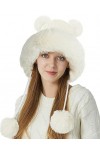 JFAN Femme Laine Mohair Bonnet Tricotée Polaire Pom Pom dhiver Doux Ski Multicolore Mode Chaud Doublure Chapeau Rose Taille 