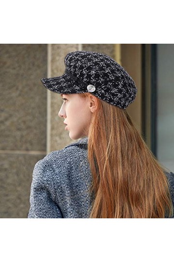 Béret Casquette Femme Mode Chapeaux Décontractée Rétro Élégant Chapeau Visière Casquette dhiver pour Dame M, 56-58cm , Noir