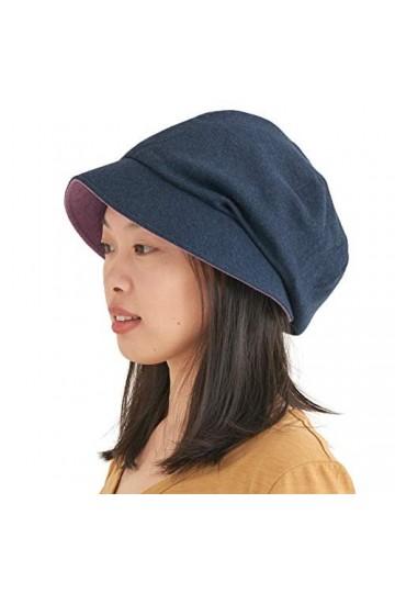 CHARM Chapeau de Soleil Bio Coton - Reversible Japonais Mode Bonnet pour Femme Pourpre & Marin Bleu