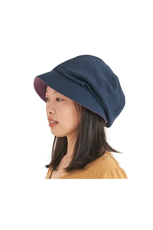 CHARM Chapeau de Soleil Bio Coton - Reversible Japonais Mode Bonnet pour Femme Pourpre & Marin Bleu