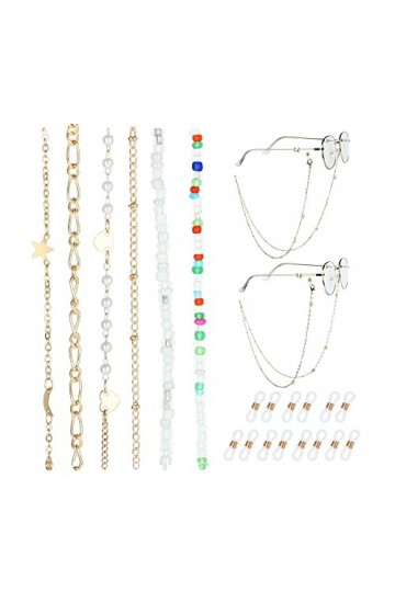 DNLKWGO Lot de 6 cordons élégants pour masque facial et lunettes de soleil pour femmes et filles, doré, taille unique