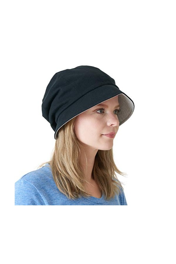 CHARM Chapeau de Soleil Bio Coton - Reversible Japonais Mode Bonnet pour Femme Pourpre & Marin Bleu