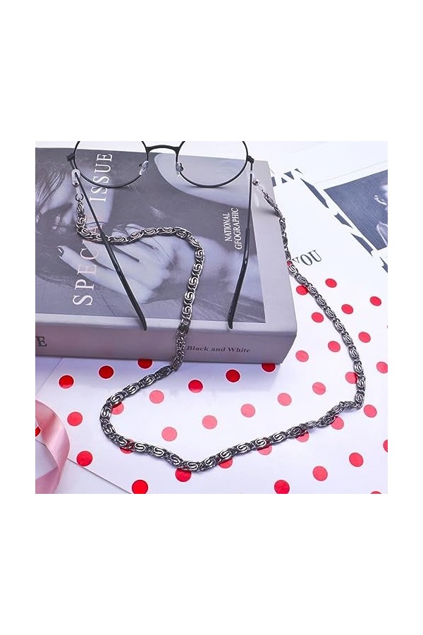 LEFEDA Lot de 2 chaînes de lunettes en métal pour lunettes de soleil - Support antidérapant pour lunettes de lecture, Noir , 