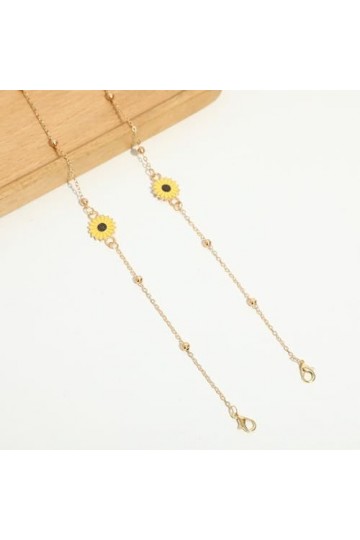 Chaîne De Lunettes Chaîne De Lunettes En Forme De Tournesol, 5 Pièces, Chaîne De Lunettes Perlées, Lanière De Lunettes, Corde