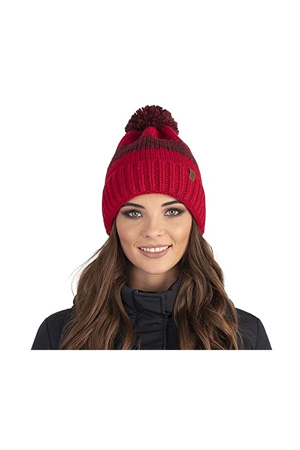 VIVISENCE Bonnet Classique À Pompon À La Mode 7023, Fabriqué en UE, Rouge,UNI