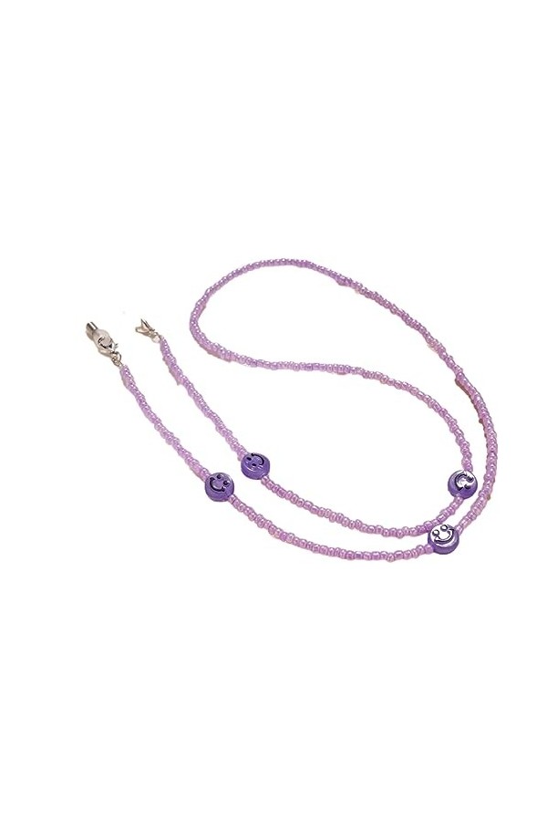 Chaîne De Lunettes Lanière De Lunettes Pour Visage Smiley Coloré, 5 Pièces, Anti-Perte, Perles De Riz Colorées, Chaîne De Mas