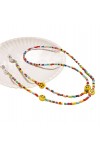 Chaîne De Lunettes Lanière De Lunettes Pour Visage Smiley Coloré, 5 Pièces, Anti-Perte, Perles De Riz Colorées, Chaîne De Mas