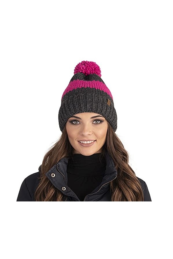 VIVISENCE Bonnet Classique À Pompon À La Mode 7023, Fabriqué en UE, Rouge,UNI