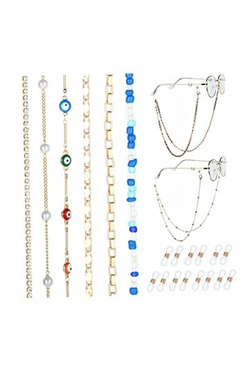 DNLKWGO Lot de 6 chaînes de lunettes élégantes pour lunettes de lecture et lunettes de lecture pour femmes et filles, doré, t