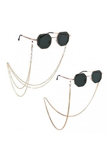 Bohend Bohème Perle Chaînes à lunettes 2 pièces Perles Chaîne de masque facial Or Chaîne de lunettes Lunettes de soleil Chaîn
