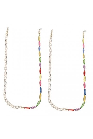 Lot de 2 chaînes de lunettes colorées pour femme - Support de lunettes - Support de masque de lecture - Miroir de lecture - C