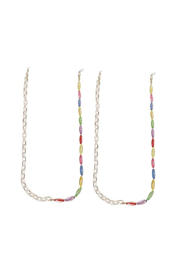 Lot de 2 chaînes de lunettes colorées pour femme - Support de lunettes - Support de masque de lecture - Miroir de lecture - C