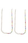 Lot de 2 chaînes de lunettes colorées pour femme - Support de lunettes - Support de masque de lecture - Miroir de lecture - C