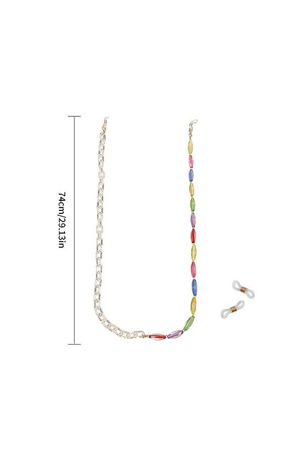 Lot de 2 chaînes de lunettes colorées pour femme - Support de lunettes - Support de masque de lecture - Miroir de lecture - C