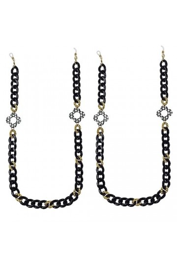 Lot de 2 chaînes de lunettes de soleil avec support pour femme en acrylique noir, sans couleur, taille unique