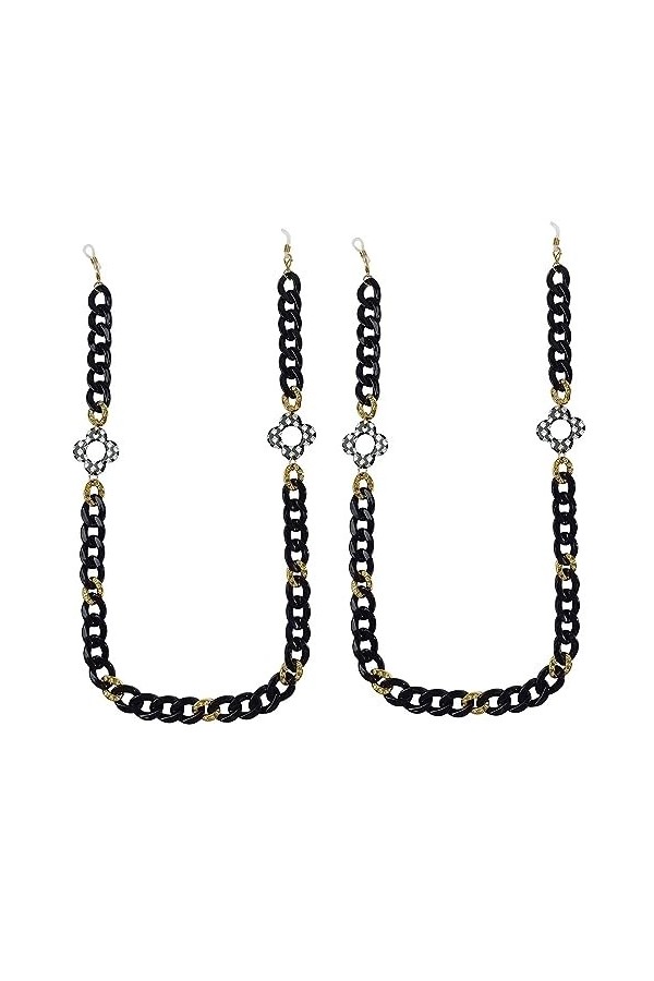 Lot de 2 chaînes de lunettes de soleil avec support pour femme en acrylique noir, sans couleur, taille unique