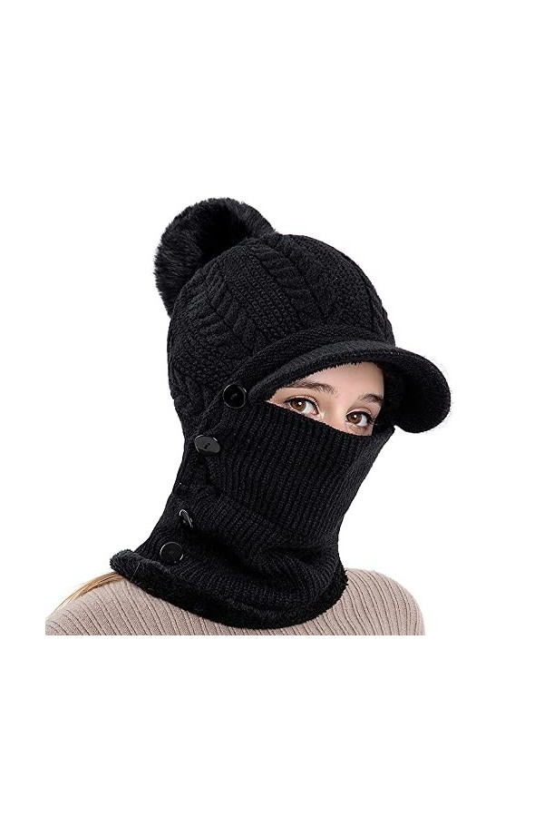 TOEECY Bonnet Femme Hiver Chaud Tricoté Bonnet et Ensembles de Cache-Cou Épais Souple Tricot Chapeau avec Pompon en Fausse Fo