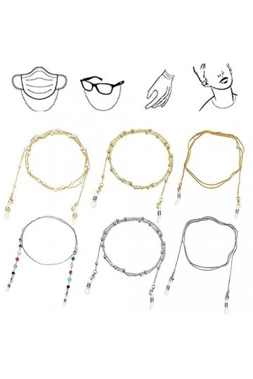 HczIon Chaîne Lunettes Lot De 6 Lunettes De Soleil Chaîne De Lunettes De Cordon Femme Chaîne Lunettes Perlées Avec Support Co
