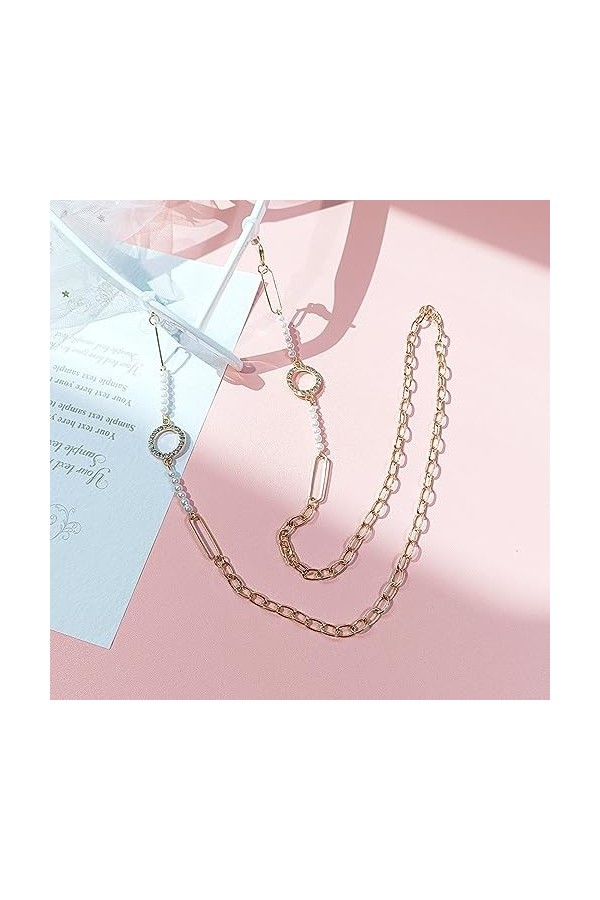 LEFEDA Lot de 2 cordons de lunettes de soleil tendance avec perles, sans couleur, taille unique