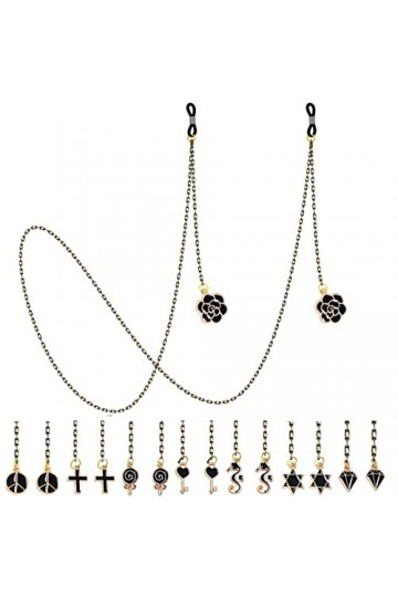 DNLKWGO Lot de 8 chaînes de lunettes de soleil pour femme avec pendentif chaîne de lunettes de lecture, Noir , taille unique