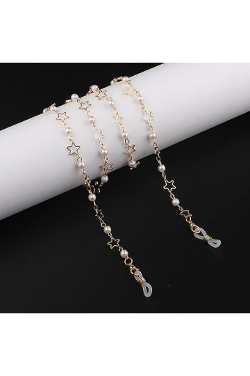 HczIon Chaîne Lunettes 2 Pièces Faites À La Main Pearl Star Glasses Chain Lunettes De Soleil Anti Drop Cordon Lunettes Trim,T