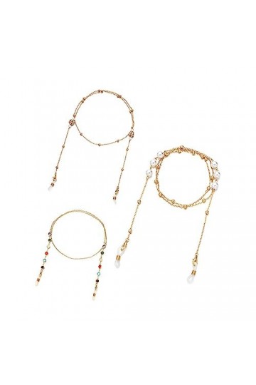 HczIon Chaîne Lunettes Ensemble De 3 Verres Plaqués Or Perles Chaîne De Suspension Cordon De Col Rond Coloré Chaîne Anti Pert