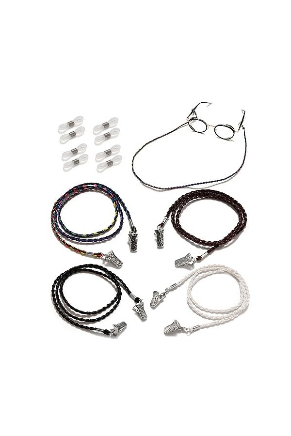 Chaîne De Lunettes Un Ensemble De 4 Lunettes Torsadées Tressées Au Cou, Chaîne Suspendue, Masque, Corde, Collier, Clip Pour F