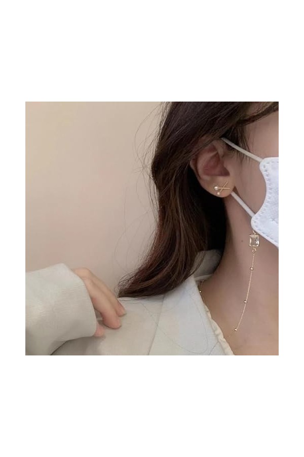 Chaîne De Lunettes Chaîne En Cuivre Et Verre Carré En Diamant, 2 Pièces, Pour Masque Anti-Perte, Accessoires Pour Écouteurs B