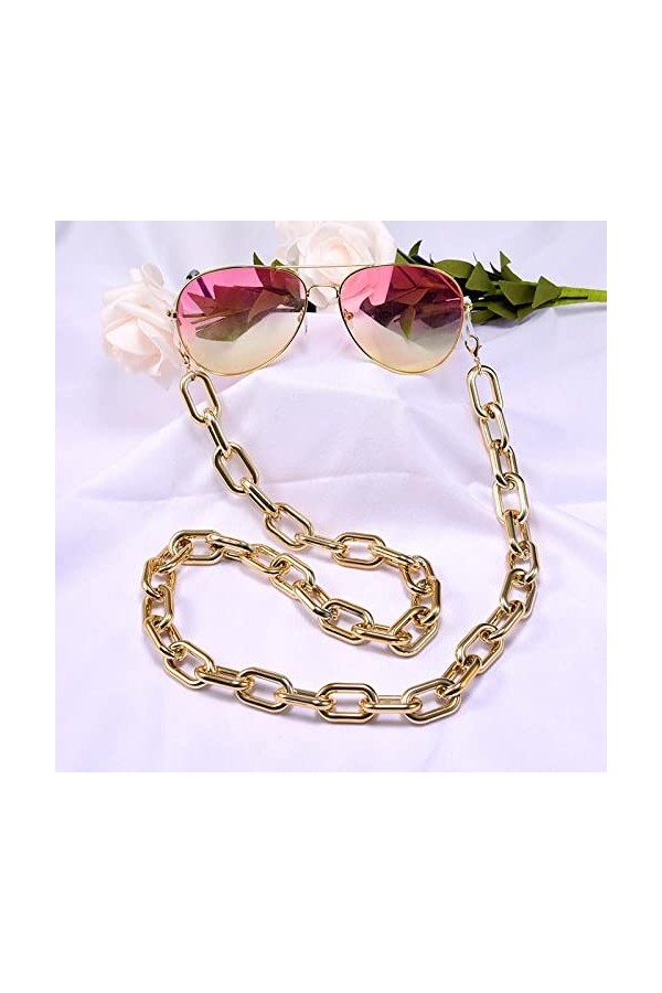 Chaînes À Lunettes Lunettes De Soleil Chaîne Cou Femmes Plaqué Or Acrylique Chic 72Cm Mode Antidérapant Lunettes De Lecture S