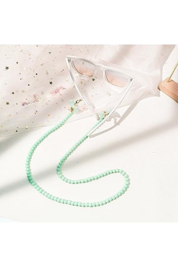 Lot de 2 chaînes à lunettes avec perles vertes pour femme, support de lunettes, support de masque, miroir de lecture, collier