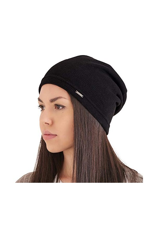 CHARM Automne Bonnet Femmes Chapeau Slouchy - Bonnet Léger Tricot Homme Hipster Mode Coréenne Noir