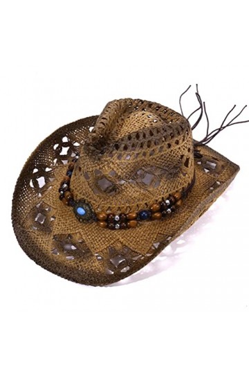 Knowoo Chapeau de Cowboy pour Femmes Western Chapeau extérieur Ombre Respirante Paille Creux Chapeau Cowboy Chapeau Mode Vaca