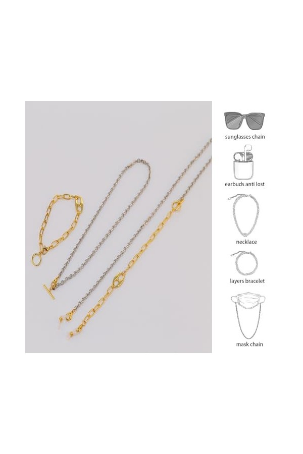 Chaîne De Lunettes 2 Pièces Multifonctionnel Un Masque Plaqué Or Chaîne Bracelet Collier Lunettes Chaîne Accessoires