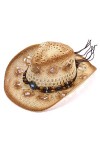 Knowoo Chapeau de Cowboy pour Femmes Western Chapeau extérieur Ombre Respirante Paille Creux Chapeau Cowboy Chapeau Mode Vaca