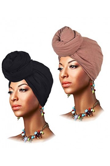 keland Femmes Headwrap Turban Hijab Foulards Longue Écharpe de Tête Bandeau Mode Cheveux Bandana Châles A - Noir & Chameau 
