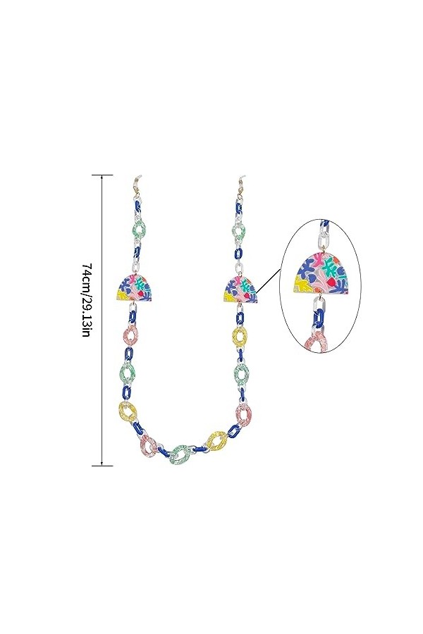 Lot de 2 chaînes de lunettes colorées en acrylique pour femme, support de lunettes, support de masque, miroir de lecture, col