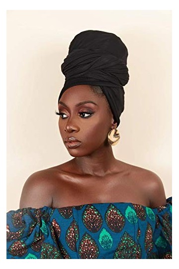 keland Femmes Headwrap Turban Hijab Foulards Longue Écharpe de Tête Bandeau Mode Cheveux Bandana Châles A - Noir & Chameau 