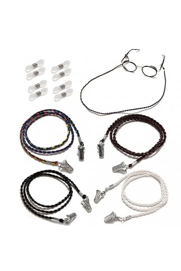 LEFEDA Lot de 2 colliers de lunettes tressés antidérapants pour lunettes de soleil - Pour homme et femme, sans couleur, taill